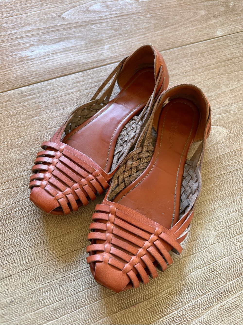 American Eagle Brown Woven Huarache Leather Flats Sandals
